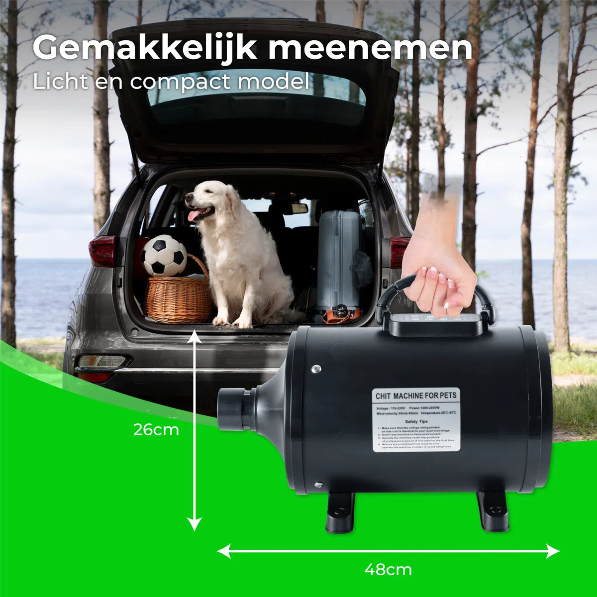 Dog Hair Dryer with 4 Nozzles - 2800W - Pet Blaster for Dogs - Dog Dryer - Dog Blaster - Black