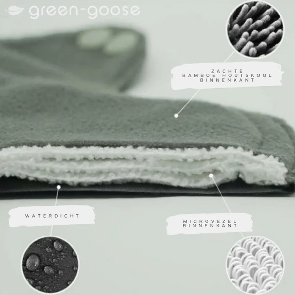 green-goose Bamboevezel Wasbaar Herbruikbaar Maandverband - 10 Stuks - met 2 Waszakjes - Comfortabel met Vleugels en Drukknop - Inlegkruisjes - Zachte Bamboe Stof - Ecologisch - Duurzaam - Super absorberend - Dun - Comfortabel