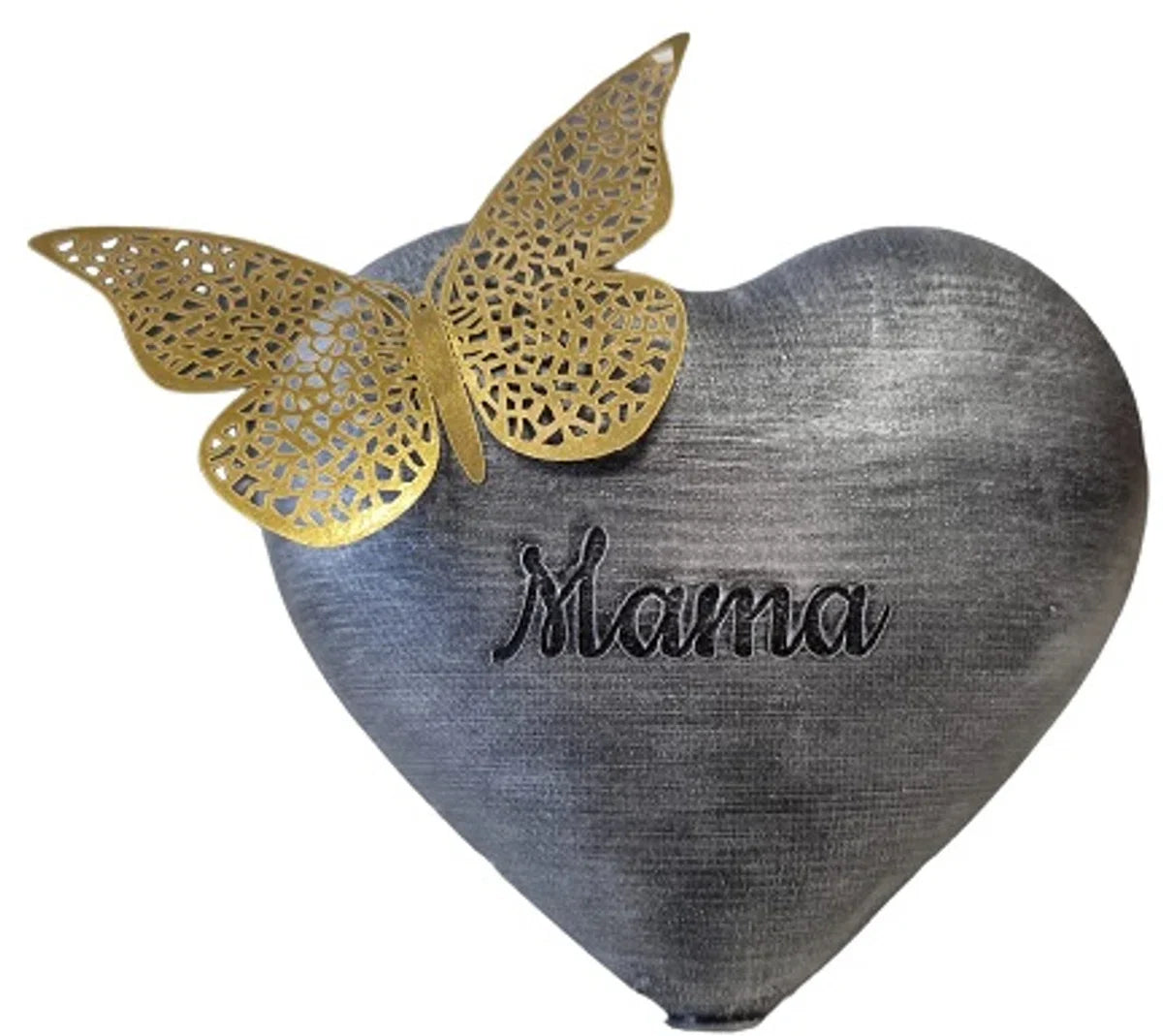 personalized urn heart with butterfly - old silver - 3.3 liter