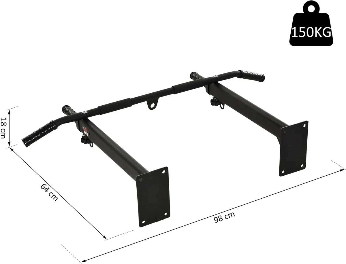 Pull Up Bar - Chin up bar - Pull up bar wandmontage - Pull up bar muur - Optrekstang - Thuis Sporten - Bokszak - Ophangbeugel - Fitness - Belasting 150 Kg - Zwart