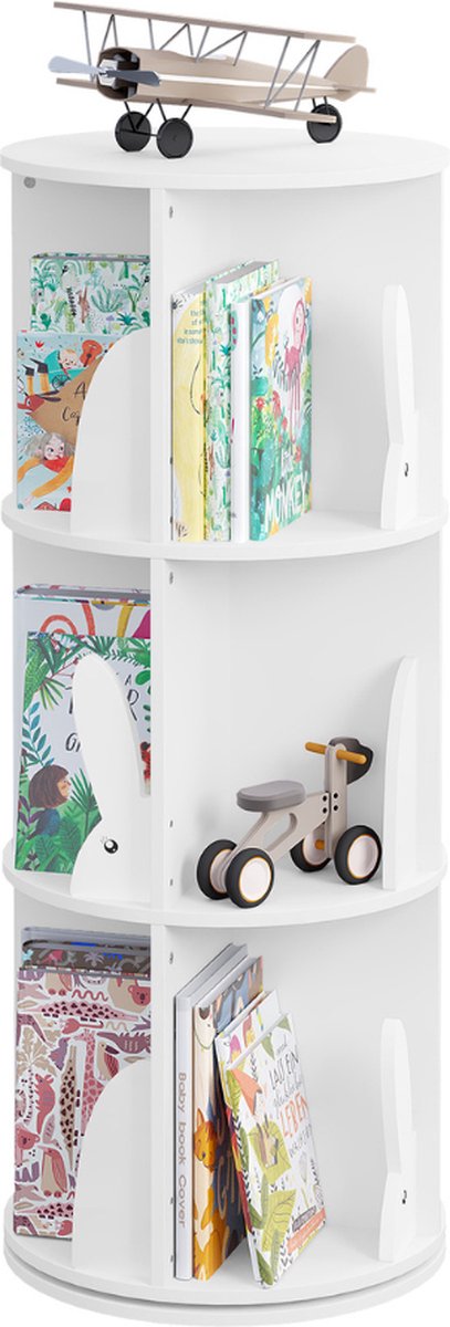 Boekenkast Kind - Boekenrek - Opbergkast voor Kinderen - Speelgoedkast - Kinderkamer - Draaibaar - Hout - Wit
