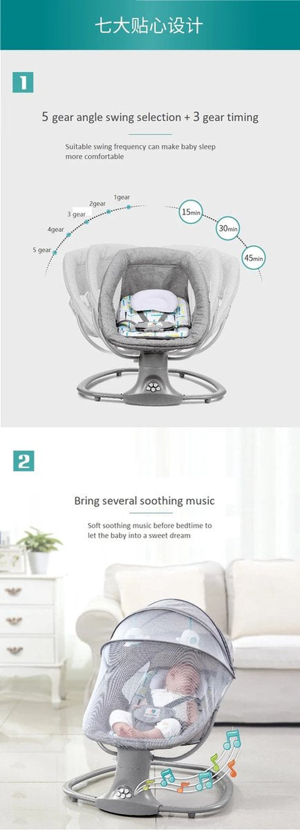 RM Store® - Elektrische Schommelstoel - Schommelwieg - Babywieg - Wipstoel - Peuterstoel - Automatische Babywieg - Babyswing - Wiegstoel - Met Muziek - 67x76x81 cm.
