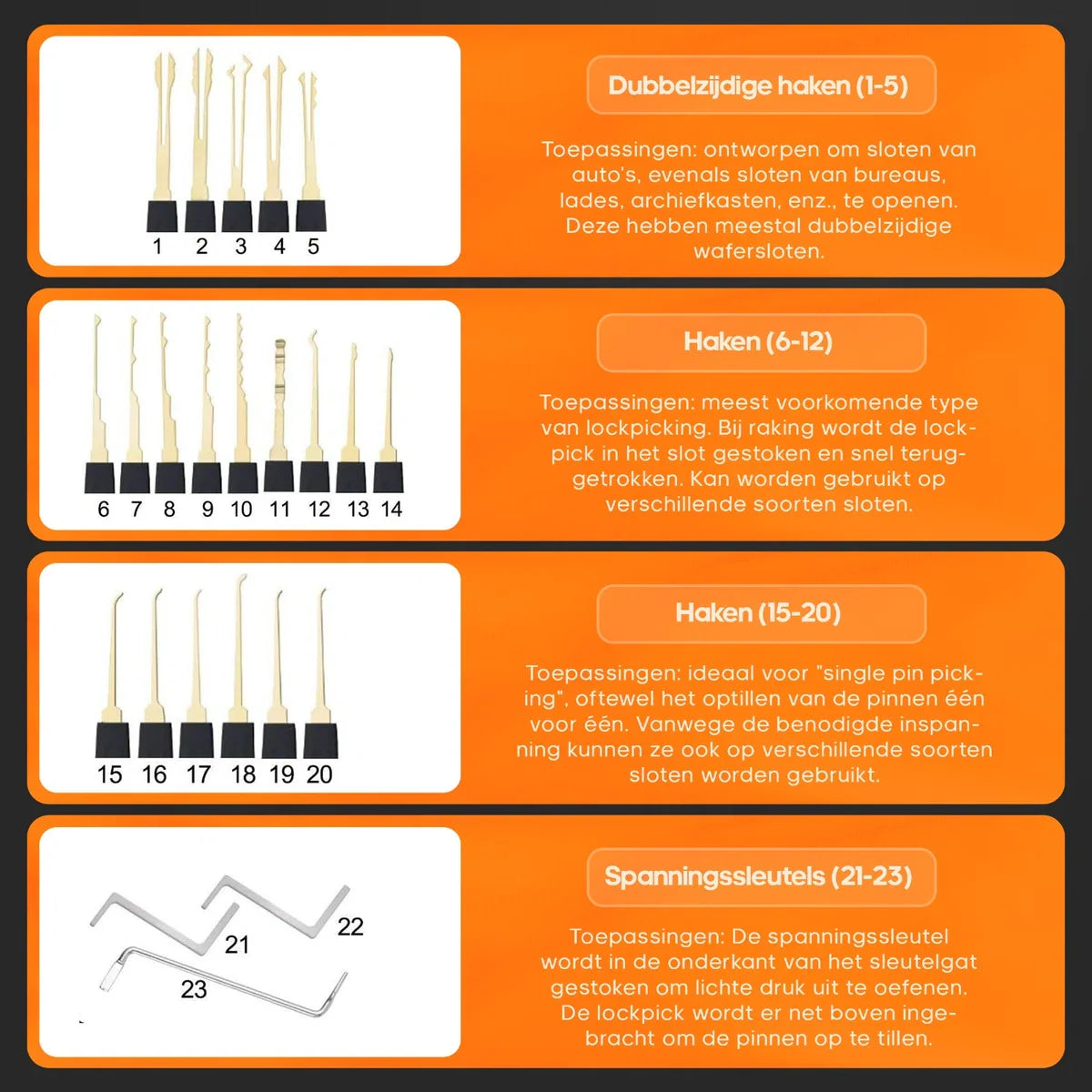 Lockpick set 46 stuks - Meest uitgebreid - Voor beginners en gevorderden - Survivalset - Incl. 4 doorzichtige sloten + 3 bonus levels - Handleiding