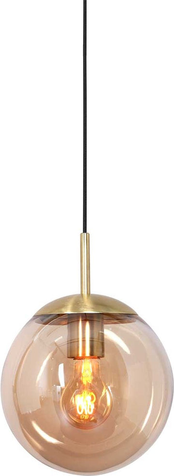 Hanglamp glazen bol | 1 lichts | amber / goud / zwart | glas / metaal | Ø 25 cm | in hoogte verstelbaar tot 170 cm | eetkamer / eettafel lamp | modern / sfeervol design
