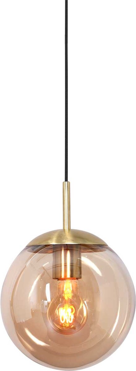 Pendant lamp glass sphere | 1 light | amber / gold / black | glass / metal | Ø 25 cm | height adjustable up to 170 cm | dining room / dining table lamp | modern / atmospheric design