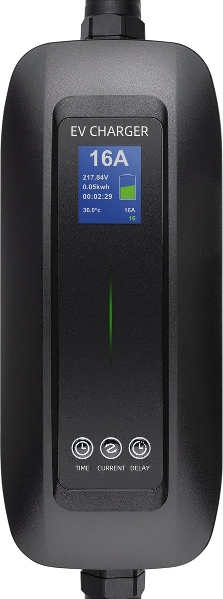 Besen Mobiele Lader LCD Zwart Type 2 naar Schuko - Uitgestelde lading en geheugenfunctie - 5 meter