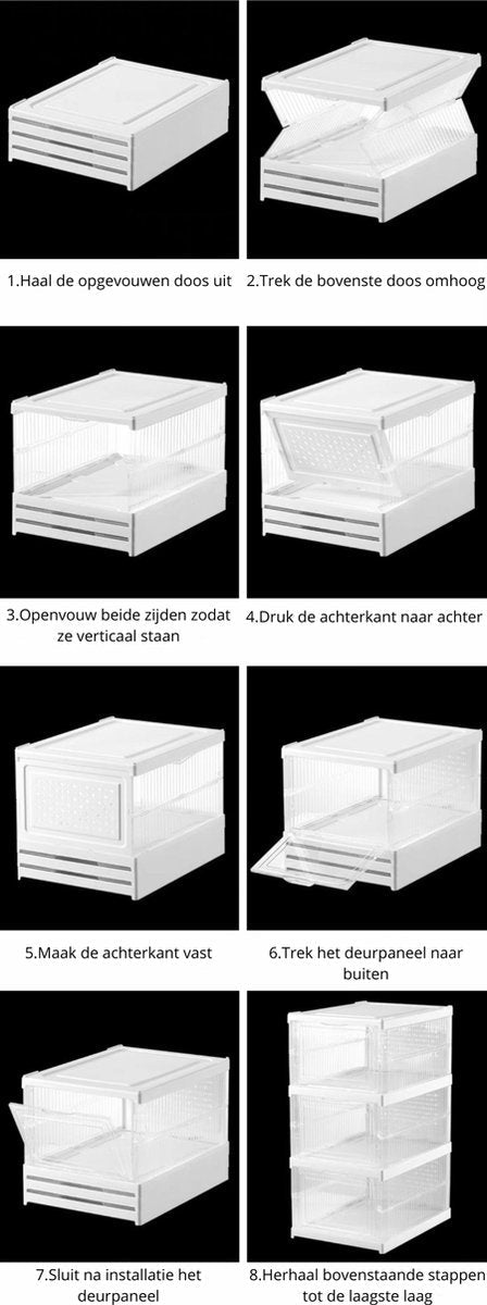 Schoenendoos - Schoenendoos transparant - Schoenenbox - Sneakerbox - Opbergdoos voor schoenen - Schoenenkast - Opbergdozen - Set van 6 - Opvouwbaar - Ademend - 34,5 x 25,5 x 20 cm - Model: 1158-6
