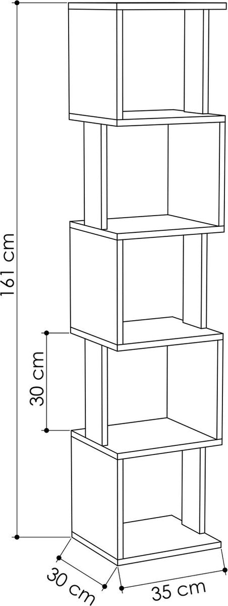 Boekenkast - Antraciet & Eiken - 35x161x30 cm - Houten boekenrek - Open kast