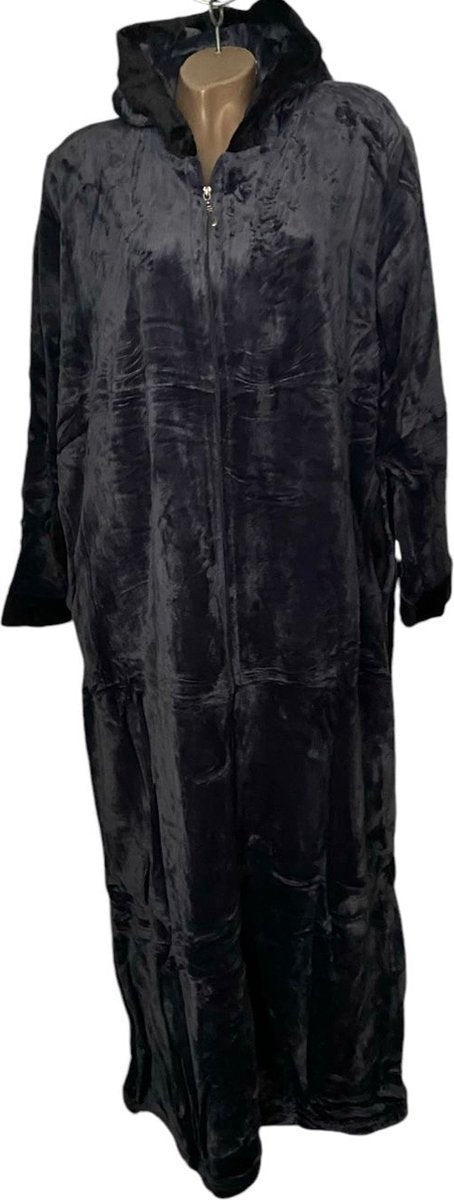 Women's Fleece Bathrobe Extra Long 140CM with Zipper and Hood L grey