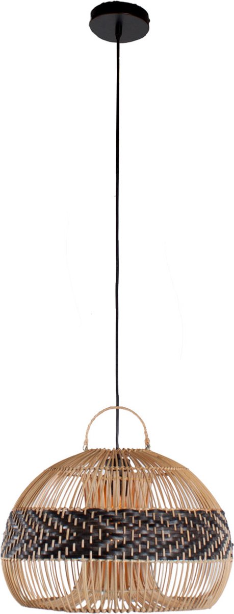 Rotan hanglamp Appel | 1 lichts | zwart / naturel | rotan / metaal | Ø 40 cm | in hoogte verstelbaar tot 140 cm | eetkamer / eettafel / woonkamer lamp | modern / landelijk design