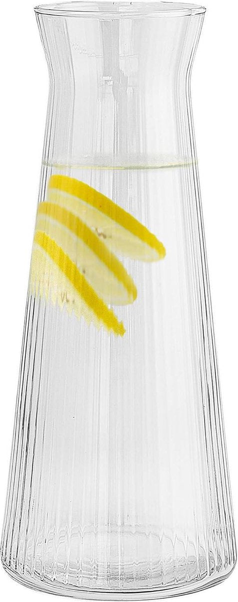 Waterkaraf - Water karaf Geribbeld Glas 1000 ml Serveerkaraf Met Lichtgevende Knopvaas Lyra - Transparant
