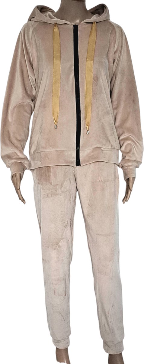 Beige Velours, Tweedelig Pak / Trainingspak / Huispak / Stijlvol / Comfortabel / Warm / MAAT S