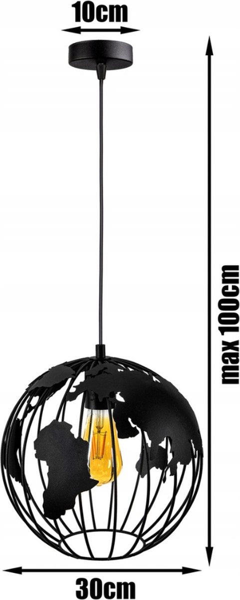 Hanglamp - Plafondlamp Industrieel Wereldbol Eetkamer Slaapkamer Bol Zwart