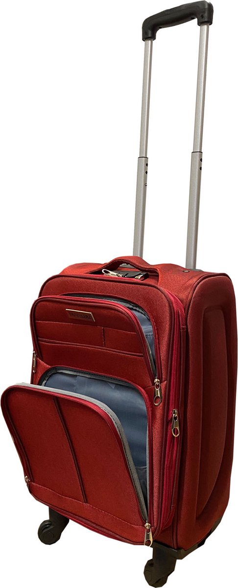 Handbagage reiskoffer met wielen softcase 42 liter - met cijferslot - expander - voorvakken - rood