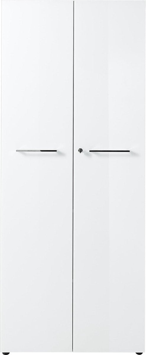 Tall closed office cabinet Destin White - Width 80 cm - Height 196 cm - Depth 37 cm - With shelves - With hinged doors