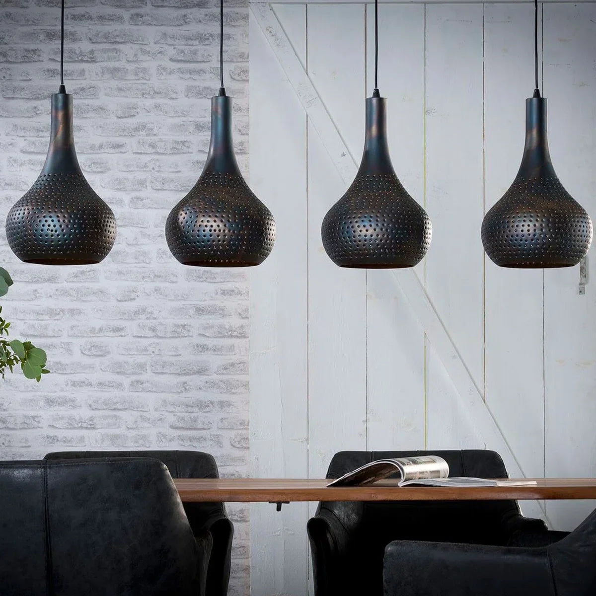 Rural industrial pendant lamp gunmetal | 4-light | brown/black | metal | height adjustable up to 150 cm | Ø 25 cm | dining room/dining table lamp | modern/atmospheric design