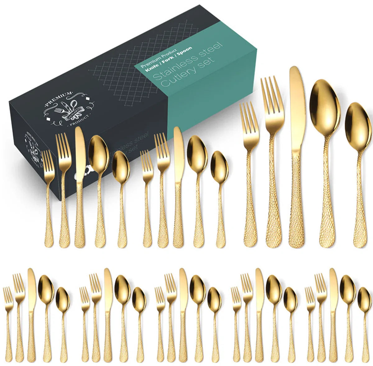 40-piece stainless steel Snakeskin cutlery set - suitable for 8 people - trendy design - gold