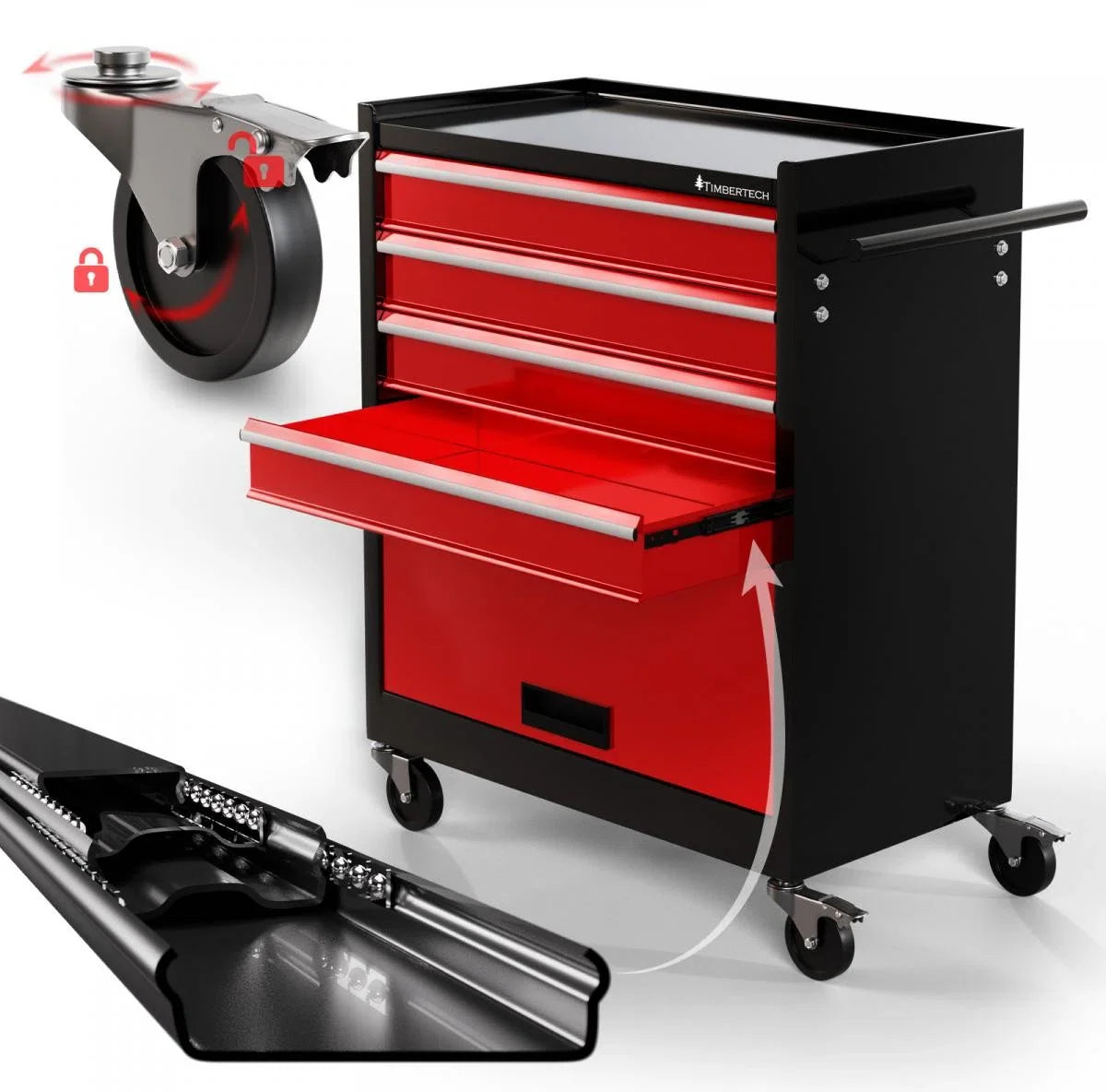 Gereedschapswagen XXL - 4 laden - Rood / zwart