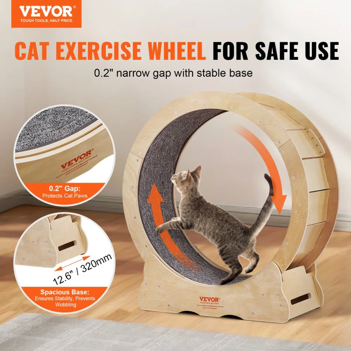Cat Exercise Wheel 750x320x800mm Cat Exercise Wheel Made of Birch and Poplar Plywood Cat Wheel Low Noise Removable Inner Mat Cat Wheel Suitable for Cats Weighing 2.72 to 3.63 kg