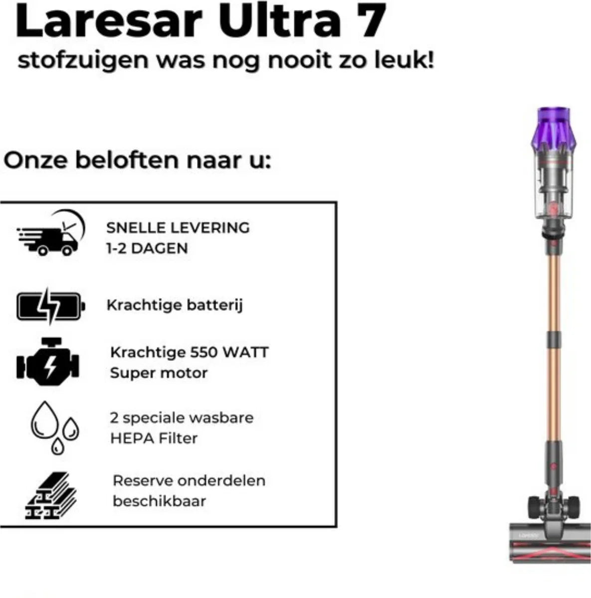 Laresar V7 - Draadloze Stofzuiger - Zakloze Steelstofzuiger - Steelstofzuiger Zonder Zak - Stofzuiger - Stofzuigers - Krachtige Draadloze Zakloze Stofzuiger V7 500W 50kpa