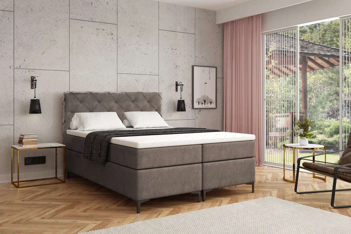 Meuba Home - Oslo Boxspring - Grijs - 180x200 - Microvezel - Met topper 8cm