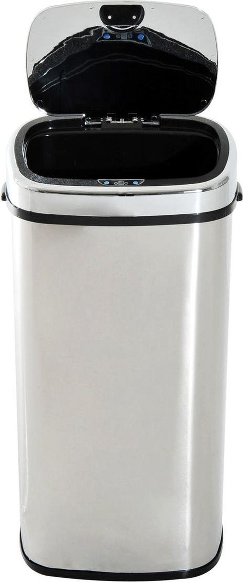 Prullenbak 50 liter - Prullenbak met sensor - Prullenbak - Afvalbak - 68 L - RVS - Zilver