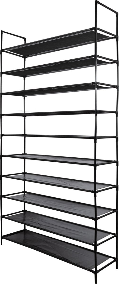LG Life's Green - Schoenrek - D27,5 x B99 x H180 cm – Verplaatsbare schoenenkast - Stoffen multifunctionele kast – 10 niveaus – 50 paar schoenen – Stevig stalen frame met stevige stoffen planken – Ruimtebesparend – Zwart