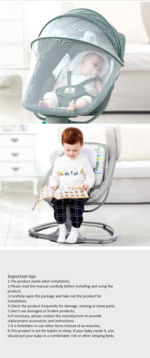 RM Store® - Elektrische Schommelstoel - Schommelwieg - Babywieg - Wipstoel - Peuterstoel - Automatische Babywieg - Babyswing - Wiegstoel - Met Muziek - 67x76x81 cm.