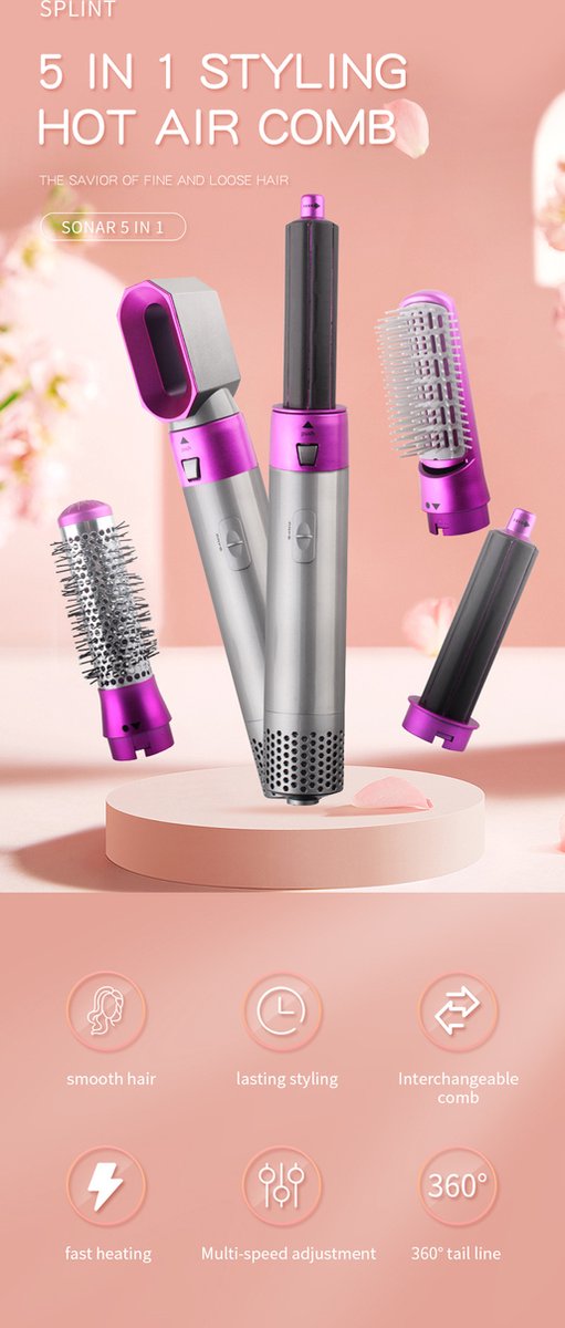 Hairstyler 5-in-1 Multistyler - Föhnborstel - Stijlborstel - Krultang - Haardroger