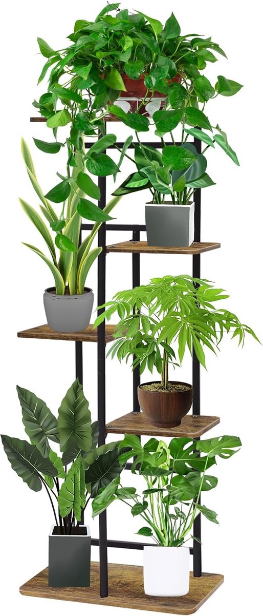 5-laags houten bloemenrek - plantenrek voor binnen en buiten - decoratie voor tuin, balkon
