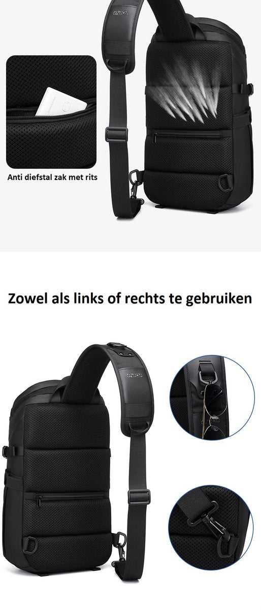 Avoir Avoir® Crossbody tas dames - Crossbodytassen - Crossbody tas heren - Crossbody tas - Crossbody rugzak - Crossbody tas heren - Slingbag - Crossbodytassen heren - Crossbody tas - Grijs / Zwart