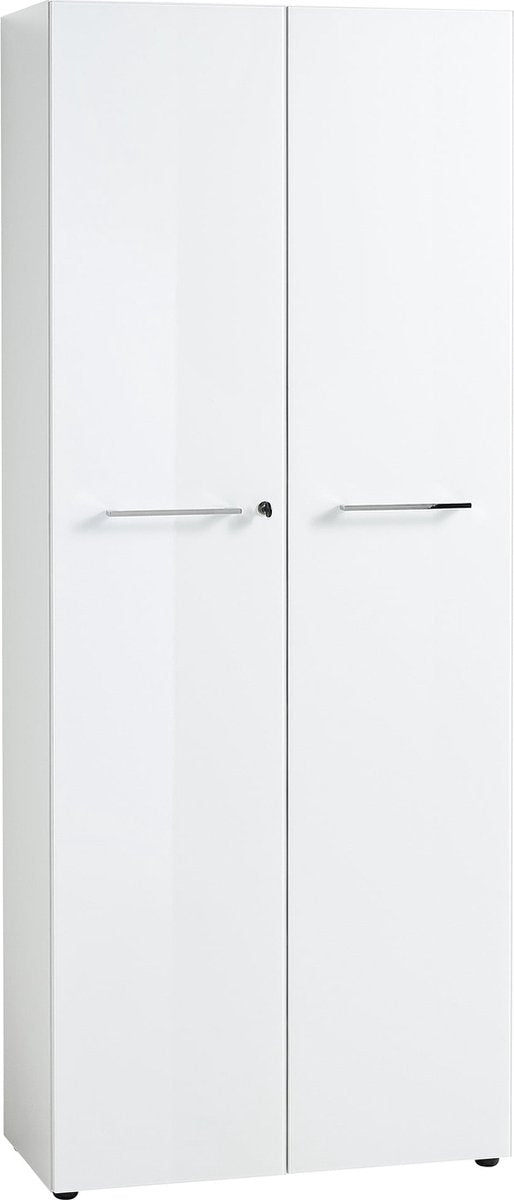 Tall closed office cabinet Destin White - Width 80 cm - Height 196 cm - Depth 37 cm - With shelves - With hinged doors