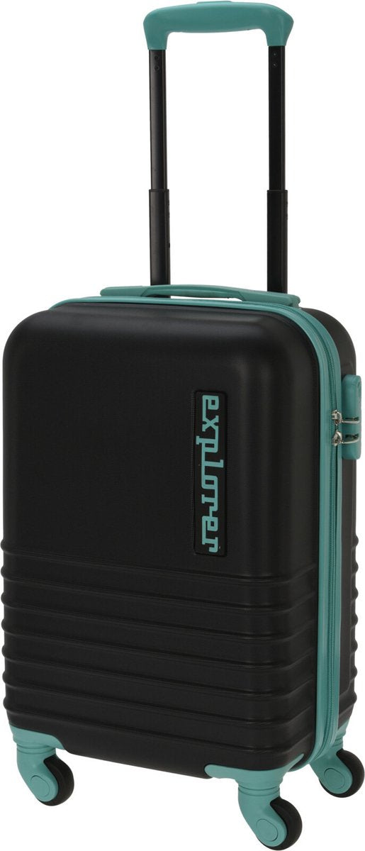 Cabin handbagage reistrolley koffer - zwenkwielen - 34 x 22 x 52 cm - 30 liter - zwart/mint - cijferslot