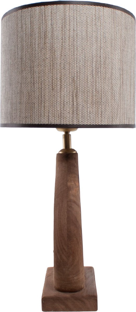 Country style wooden table lamp natural | raffia oval shade 35 cm light brown / beige | 1 light organic | wood / fabric | shade Ø 35 cm | 48 cm high | classic / country / atmospheric design / raffia shade / retro