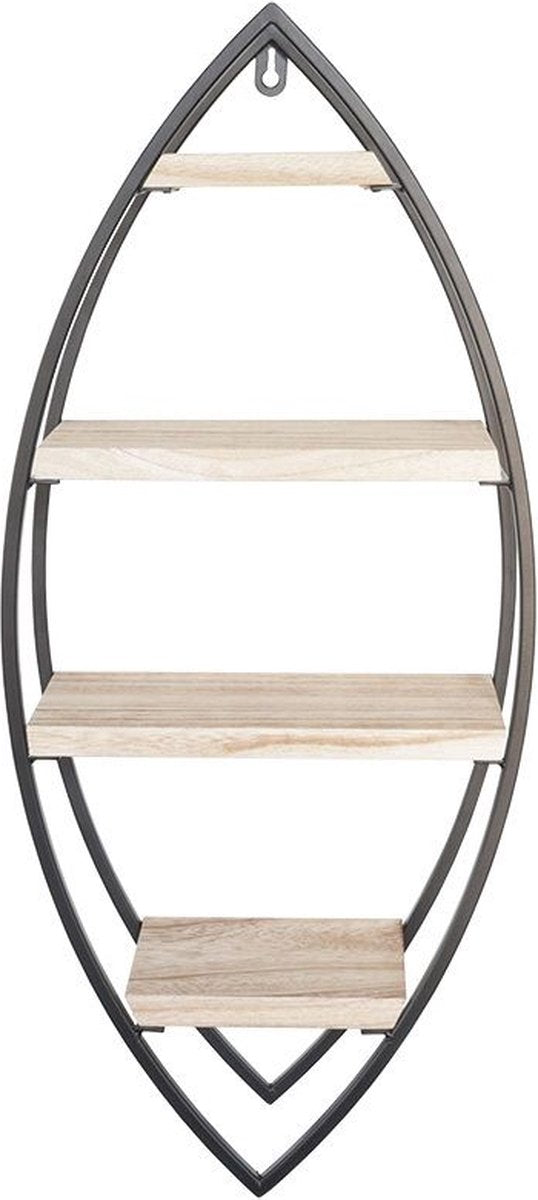 Black Metal Oval Wall Rack with 4 Wooden Shelves - 26x60x12 cm