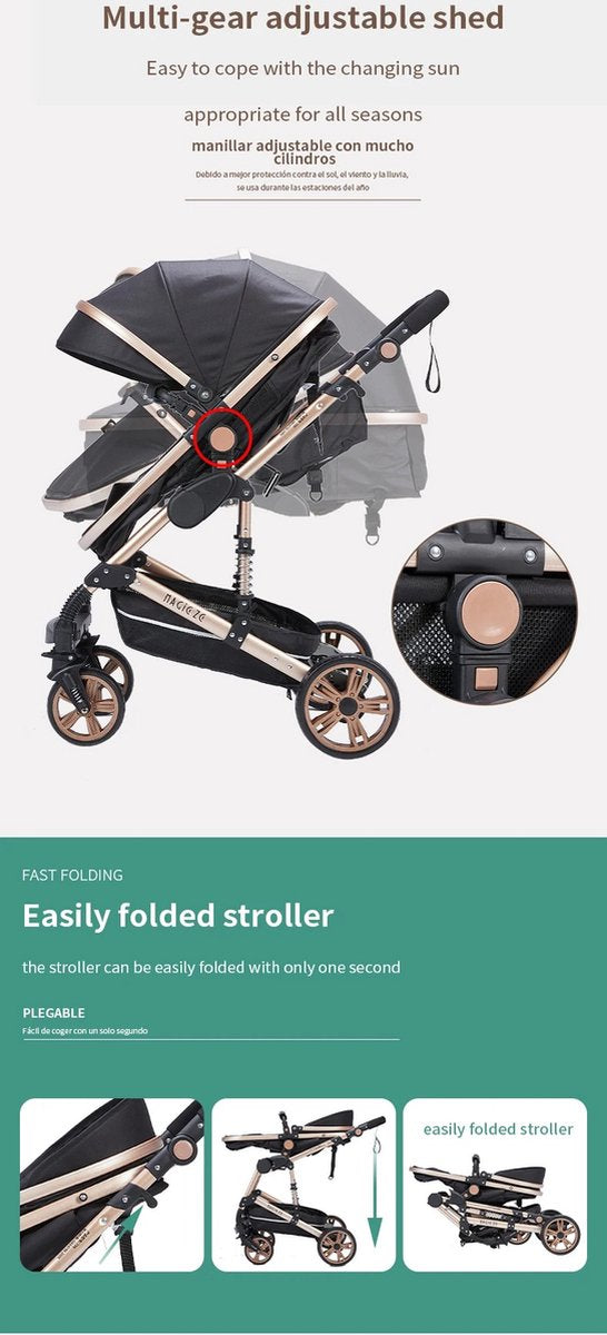 3-in-1 Kinderwagen - Luxe Buggy - Wandelwagen - Babywagen - Inclusief Maxi Cosi - Baby Stroller - Baby Autostoel - Inclusief Accessoires - Zwart - 42x45x103 cm.
