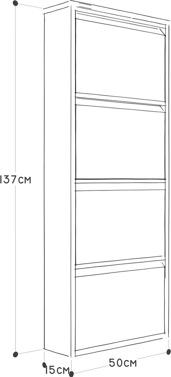 VEEHAUS® - Griffin - Praktisch Schoenenrek - Schoenenrek Grijs - Schoenenrek met 4 Niveaus - Schoenenkast Grijs - Schoenenrek metaal industrieel - Metaal - 50 x 137 x 15 cm - Grijs
