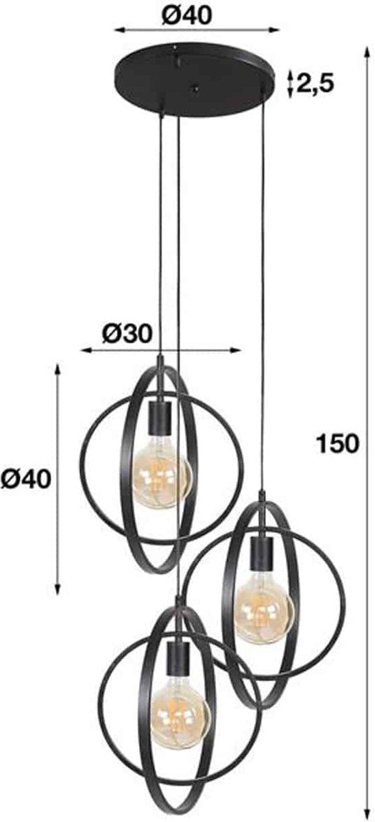 Hanglamp Turn around | 3-lichts getrapt | charcoal | eettafellamp | eetkamer / woonkamer | landelijk / modern / design