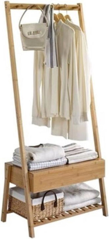 Stevig staand bamboe garderoberek - Voorzien van kapstok, lade & legplank voor schoenen - kledingrek - bamboe houten kledingrek - staand garderoberek - kleding rek met schoenenrek - DecopatentÂ®