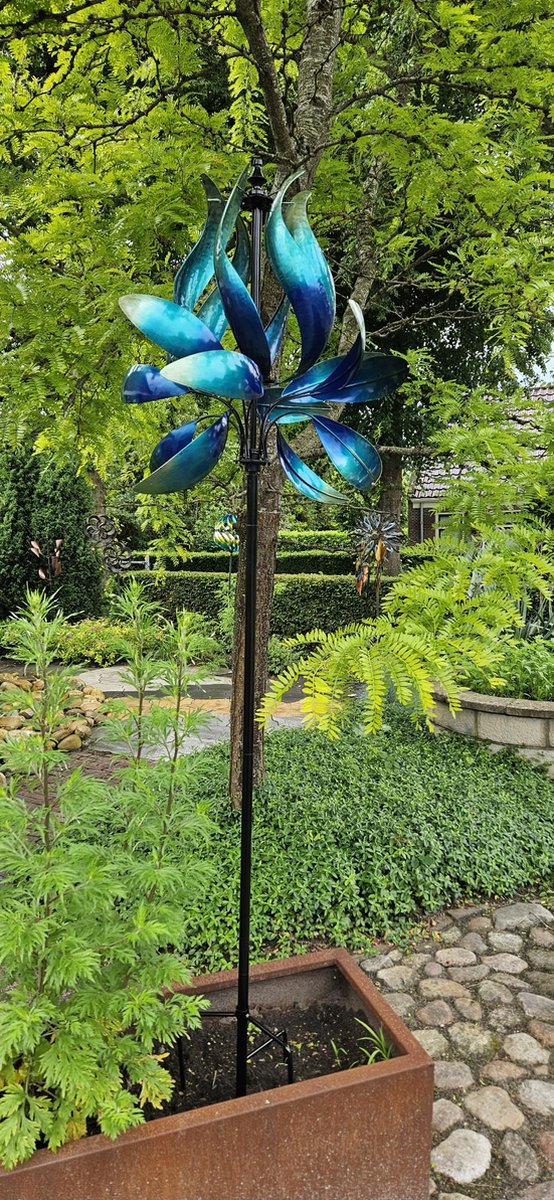 Windmolen / Blauw / Tuinsteker / Tuinbeeld / Metaal / Windspinner
