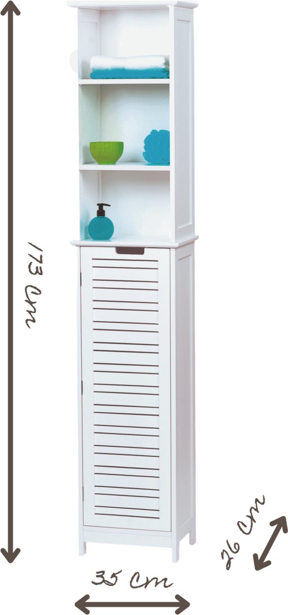 Badkamerkast - Hoge badkamerkasten - Kolomkast badkamer - Badkamermeubel - Wit - 173 x 26 x 35 cm