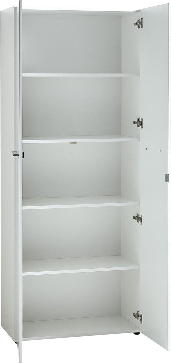 Tall closed office cabinet Destin White - Width 80 cm - Height 196 cm - Depth 37 cm - With shelves - With hinged doors