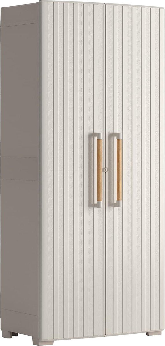 Keter Groove Outdoor Kast met Houtlook Deuren - Beige/Zand, 80 x 45 x 180 cm