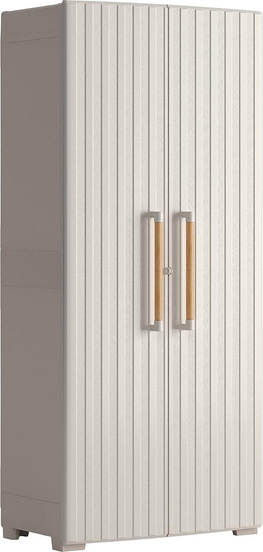 Keter Groove Outdoor Kast met Houtlook Deuren - Beige/Zand, 80 x 45 x 180 cm