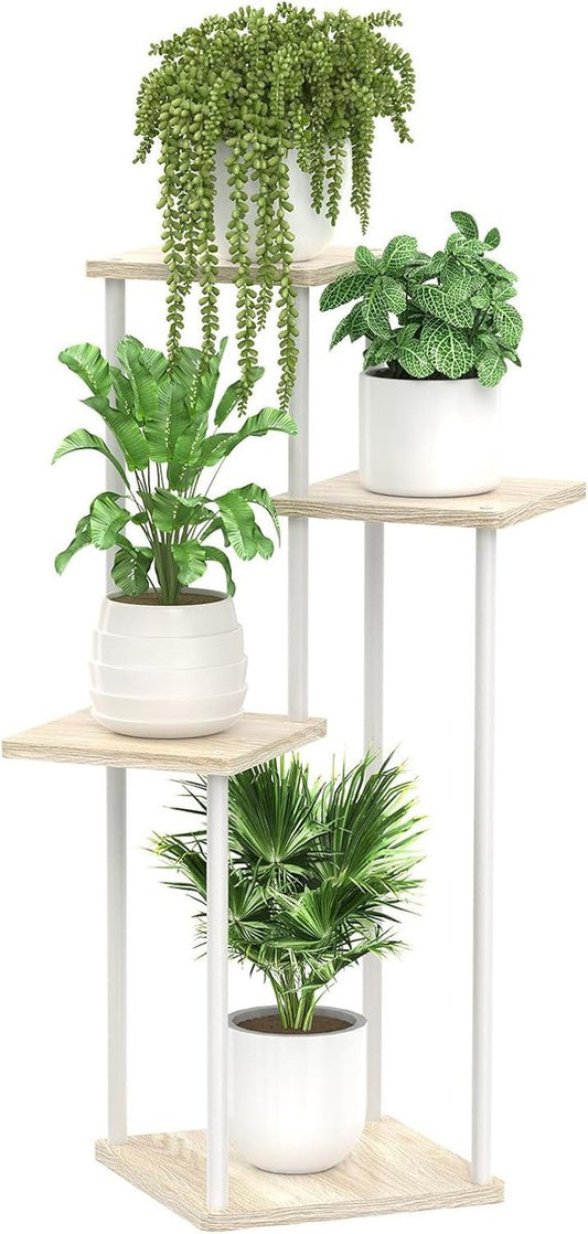 4 verdiepingen, houten metalen plantenstandaard, binnen en buiten, hoek, bloemenrek, plantenrek voor meerdere planten, bloemenstandaard, plantentrap, outdoor, balkon, tuin, woonkamer (4 lagen,