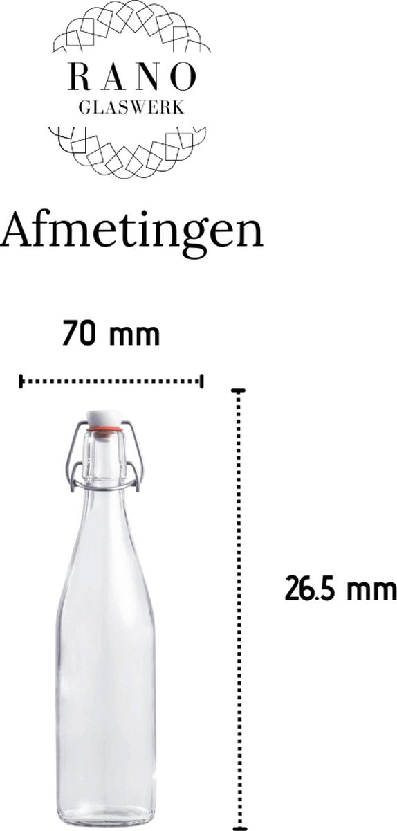 RANO - 24x beugelfles 500ml - Luchtdicht - fles met beugelsluiting / beugelflessen / weckfles / inmaakfles / sapfles / glazen flesjes met dop