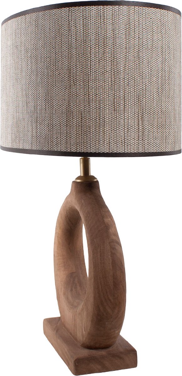 Country style wooden table lamp natural | raffia oval shade 35 cm light brown / beige | 1 light organic | wood / fabric | shade Ø 35 cm | 48 cm high | classic / country / atmospheric design / raffia shade / retro