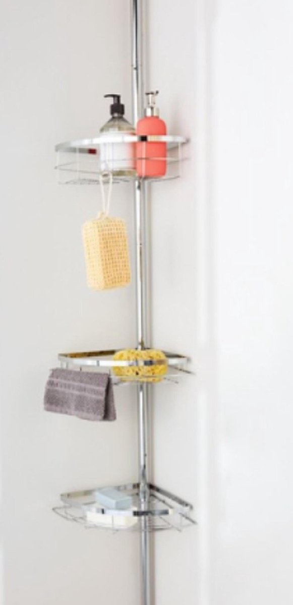 Telescopic stainless steel shower rack - height adjustable - bathroom rack - 3 baskets