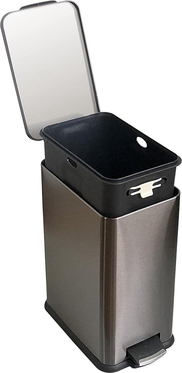 Prullenbak 10 l soft close pedaalemmer - rechthoekig zwart L33X B 17 x H 38 cm met pedaalbediening