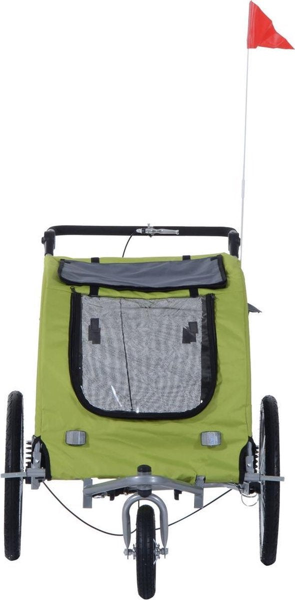 Hondenfietskar - Fietskar - Hondenaanhanger - Buggyfunctie - Geveerd en geremd - Groen/Grijs - 130 x 90 x 110